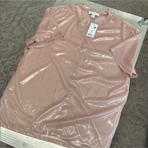 Topshop Shimmery Sheer Short Sleeve Tee in Light Pink